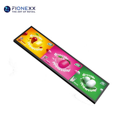 Buen precio Pantalla publicitaria flexible con red LAN, pantalla LCD de barra estirada para interiores, 700 nits, pantalla publicitaria para estanterías en el supermercado en línea