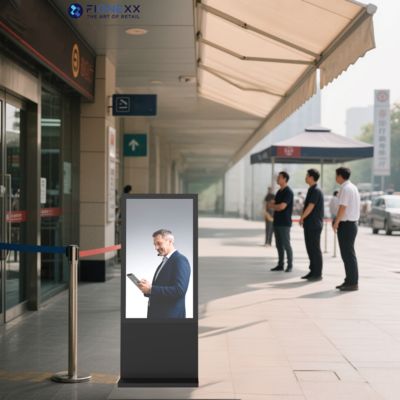 Buen precio Black Android Exterior sin ventilador Totem vertical digital de material personalizado Pantalla de exhibición exterior Señalización digital exterior en línea