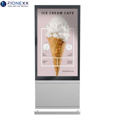 Buen precio Pantalla publicitaria duradera para exteriores de 65 pulgadas, plateada, con pantalla AD, tótem digital vertical sin ventilador para exteriores en línea