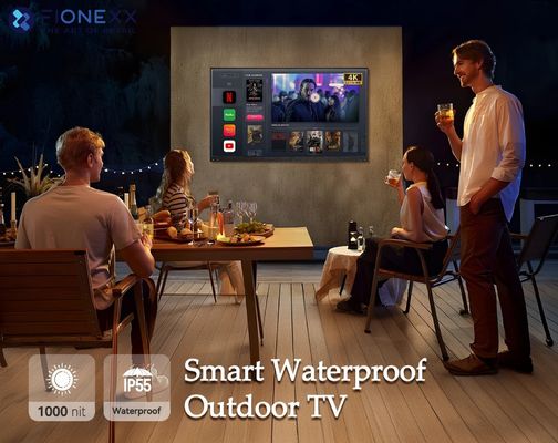 Televisión 4K al aire libre con 2000 nit de alto brillo IP55 a prueba de agua Asistente de voz Remote Display LCD de altavoz incorporado
